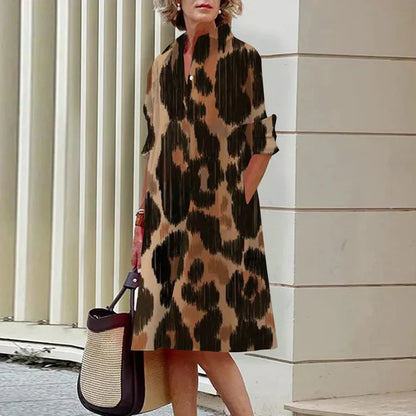 Women's Casual Turn Up Collar Midi Dress with Floral Print | Ideal for Spring/Summer