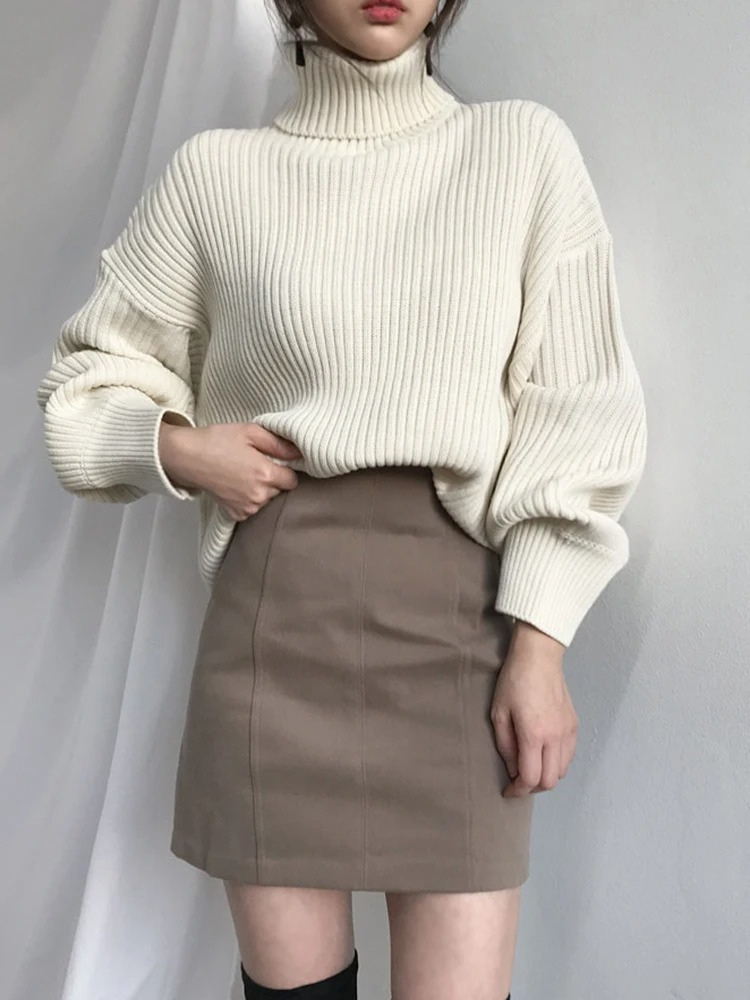 Jersey de cuello alto extragrande con forro grueso para mujer | Ideal para otoño/invierno