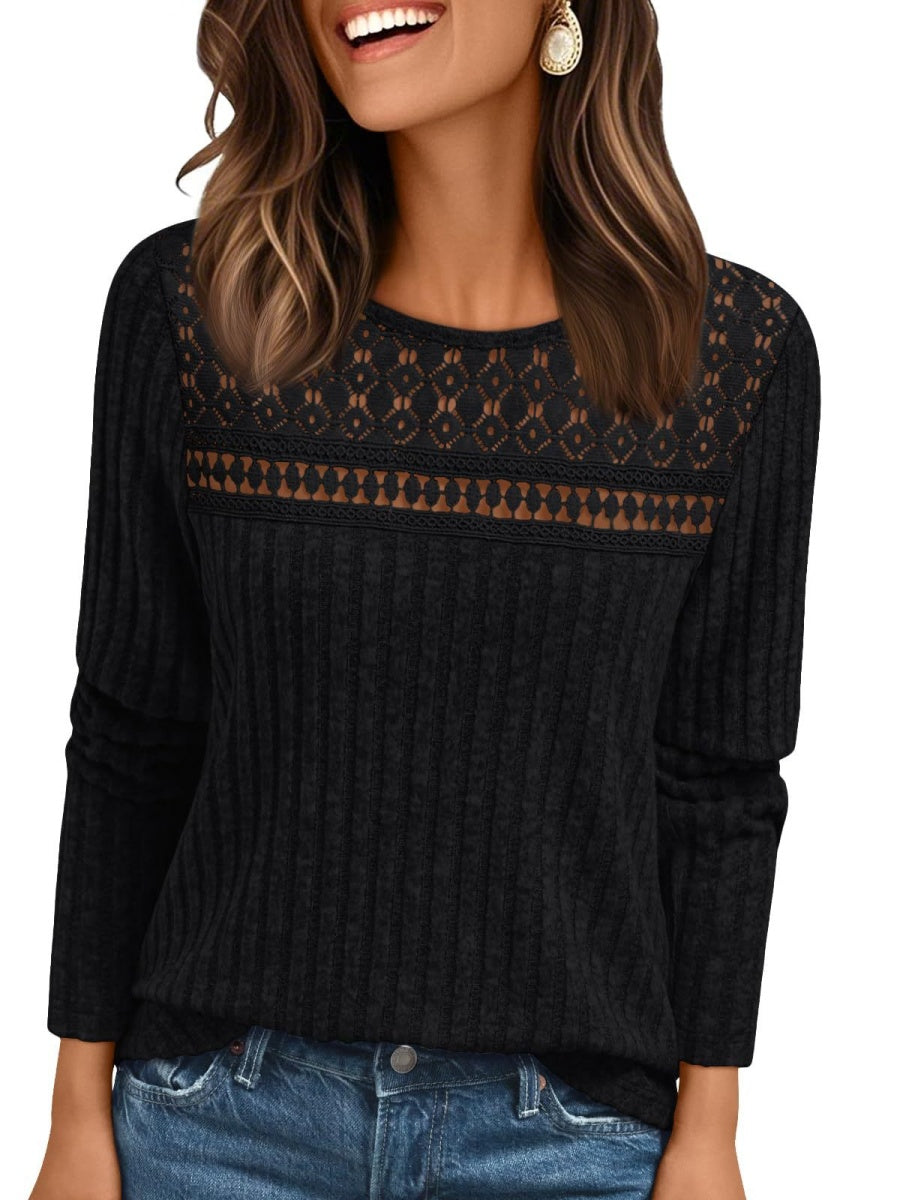 Pit Strip Loose Hollow Lace Stitching T-shirts