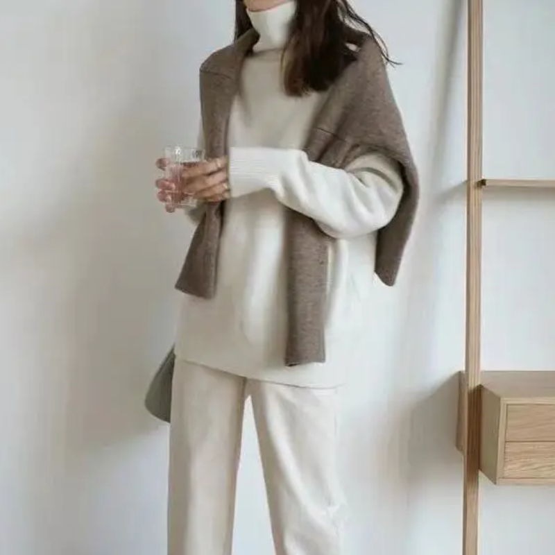 Jersey de punto oversize con cuello alto para mujer | Ideal para otoño/invierno