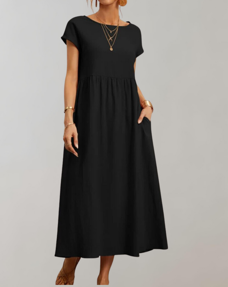 Women’s Easy to Wear Oval Neck Midi Dress with Pocket | Ideal for Spring/Summer