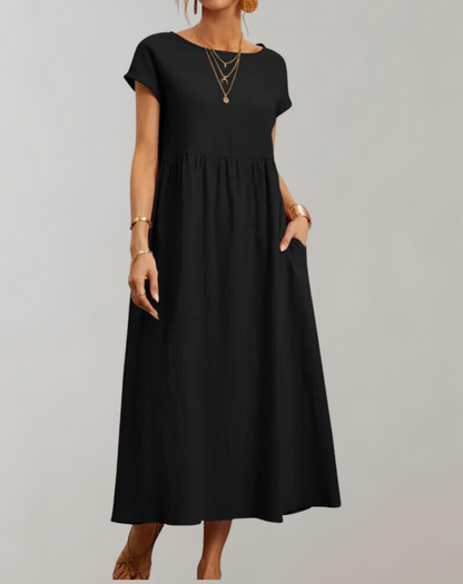 Women’s Easy to Wear Oval Neck Midi Dress with Pocket | Ideal for Spring/Summer