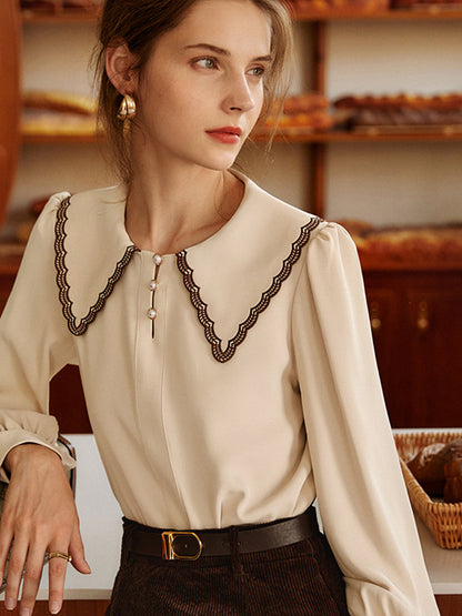Lauren French Style Embroidered Doll collar Chiffon Blouse