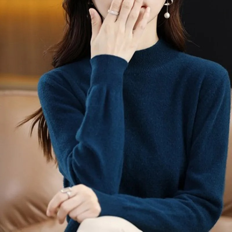 Jersey informal de cuello alto con estampado de cuadros para mujer | Ideal para otoño/invierno