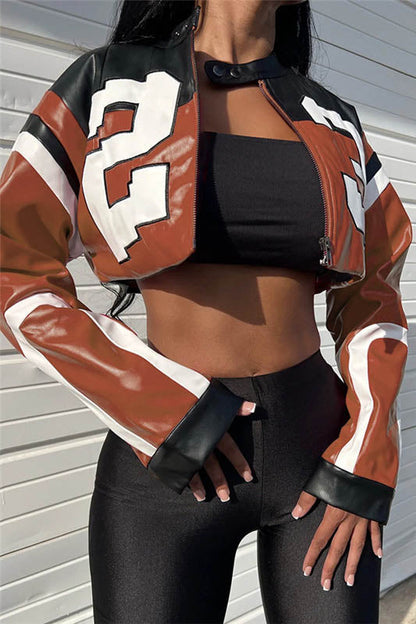Chaqueta de motociclista de piel sintética bordada
