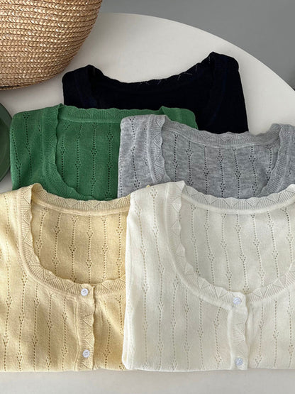 Madison Vacation Crew Neck Hollowed Jacquard Knitted Top