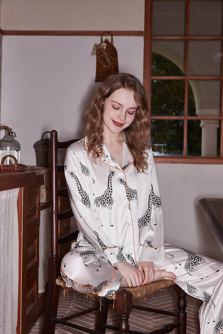 Ropa informal holgada de manga larga - Estampado de jirafa