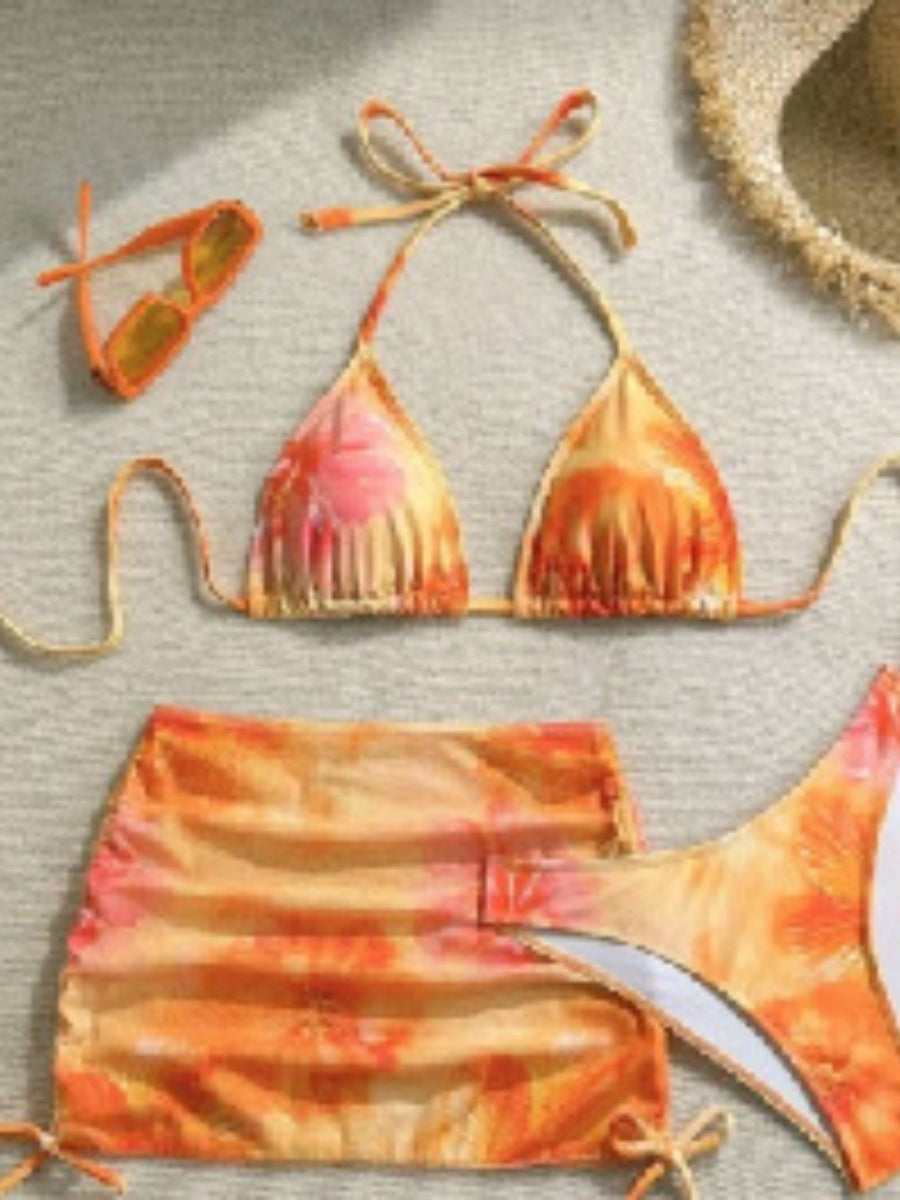 Printed Drawstring Halter Set 3-piece Sets Bikinis