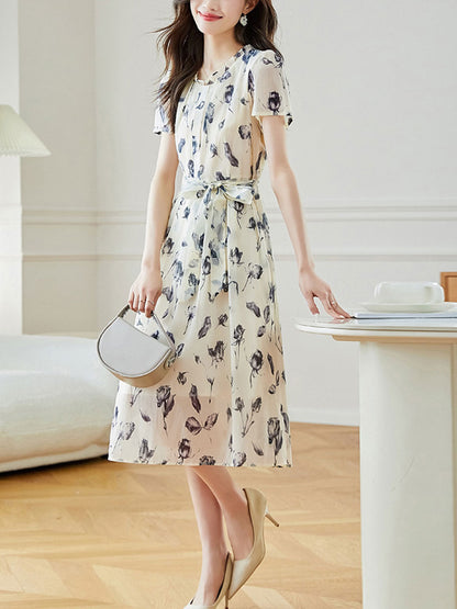 Payton Loose Printed Tie Chiffon Dress