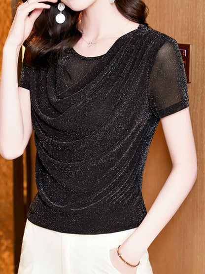 Jocelyn Classic Swing Collar Solid Color Mesh Top