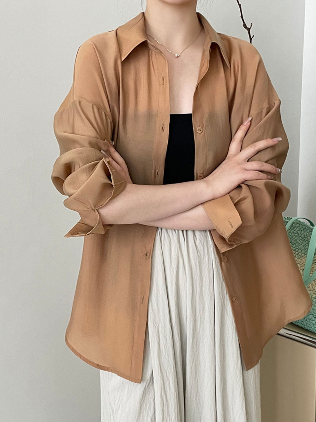 Olivia Loose Lapel Hollowed Back Slit Shirt