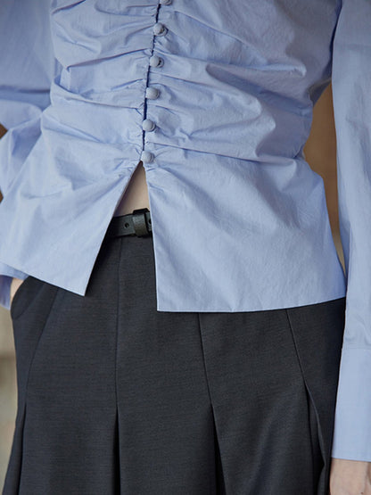 Jasmine Elegant V-Neck Puff sleeve Top-Blue