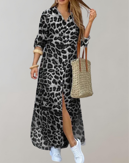 Vestido informal con estampado de leopardo y botones para mujer | Ideal para primavera/verano