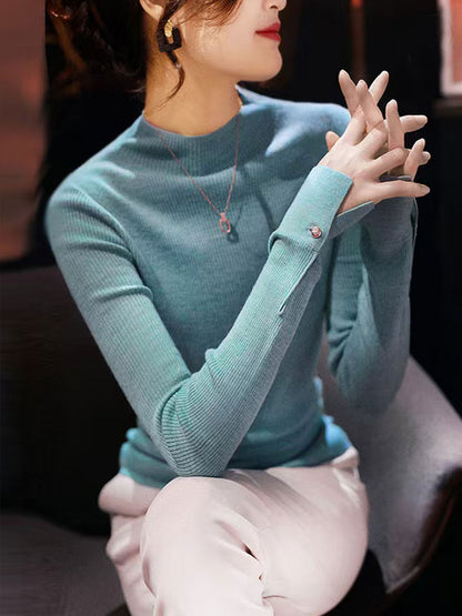 Sophia Classic Turtleneck Solid Color Knitted Sweater-Coffee