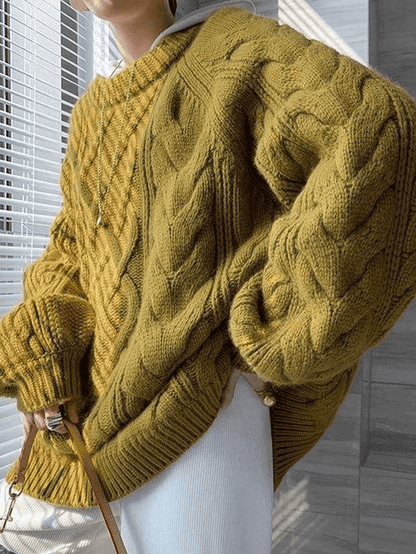 Jersey marrón oversize de punto trenzado para mujer | Ideal para otoño/invierno