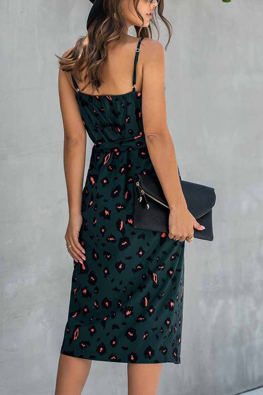 V Neck Print Midi Dress With Belts(4 Colors)