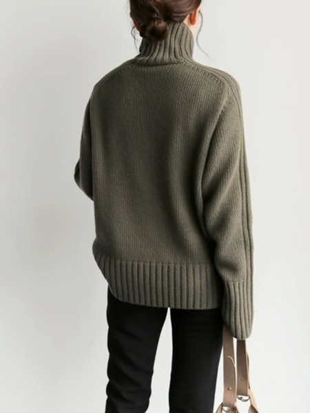 Jersey de cuello alto acanalado extragrande para mujer | Ideal para otoño/invierno
