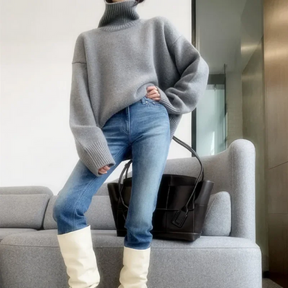 Jersey de cuello alto de punto extragrande para mujer | Ideal para otoño/invierno