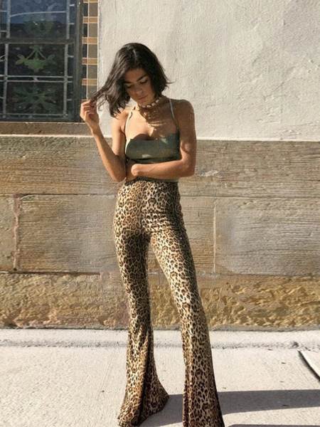 Women's Stylish Leopard Print High Waisted Flared Pants | Ideal for Everyday Wear