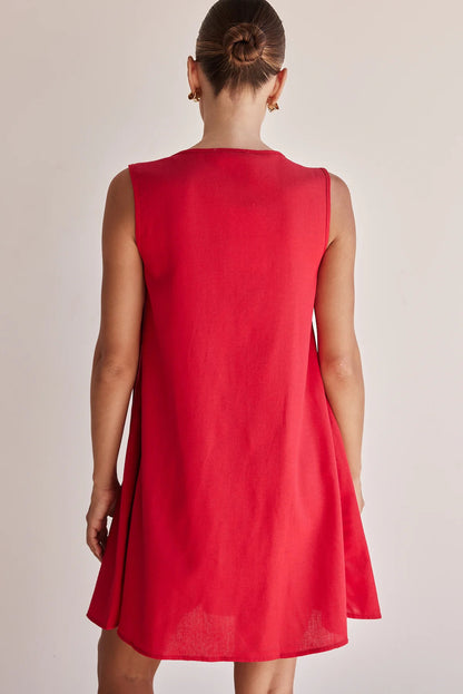 Casual V-neck Tie-strap Sleeveless Mini Dress