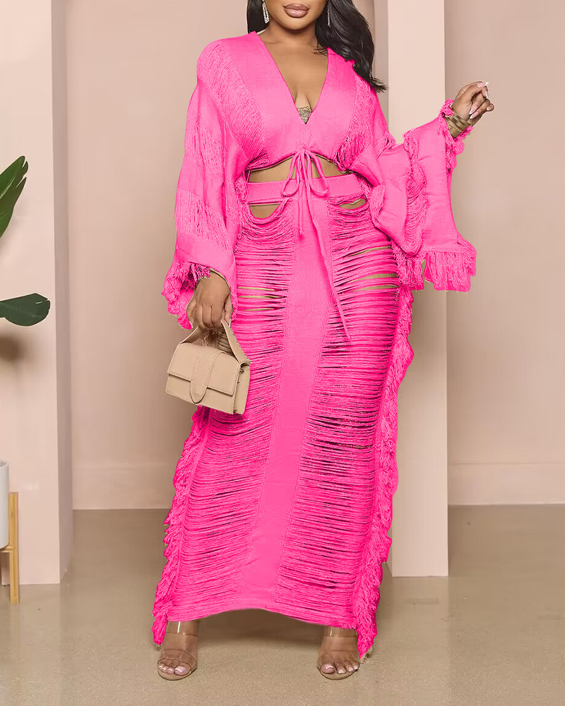 Casual Knitted Hollow Skirt Suit