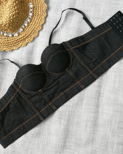 Denim Suspender Bra Top