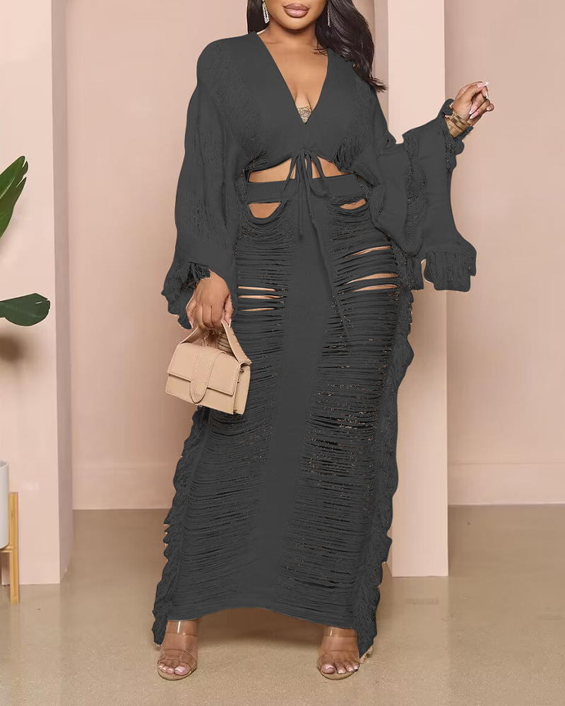 Casual Knitted Hollow Skirt Suit