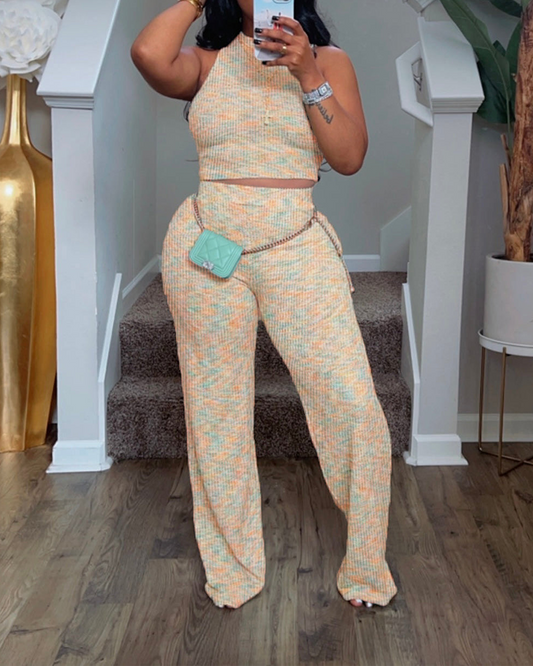 Printed Wide-Leg Trousers Suit