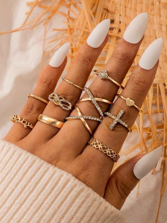 10pcs Rhinestone Decor Ring for Women