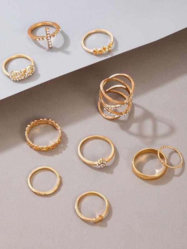 10pcs Rhinestone Decor Ring for Women