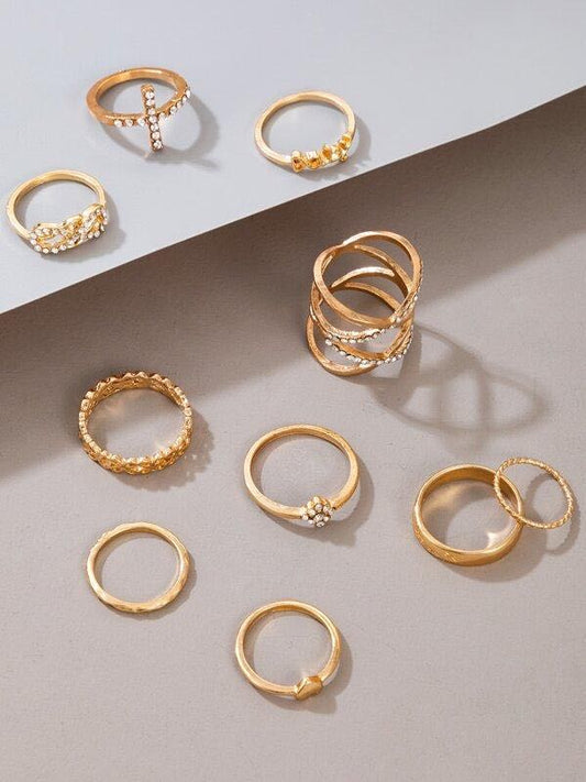 10pcs Rhinestone Decor Ring for Women