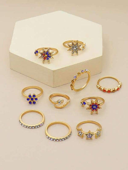 10pcs Rhinestone Decor Star Shaped Ring for Women