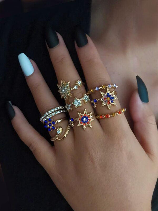 10pcs Rhinestone Decor Star Shaped Ring for Women