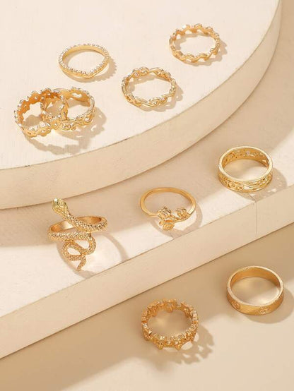 10pcs Serpentine & Leaf Design Ring for Women