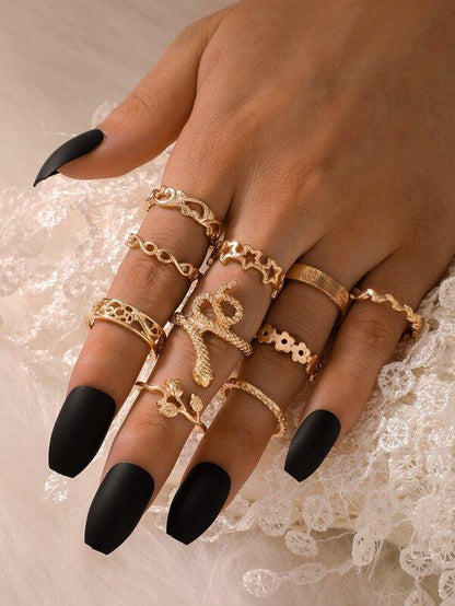 10pcs Serpentine & Leaf Design Ring for Women