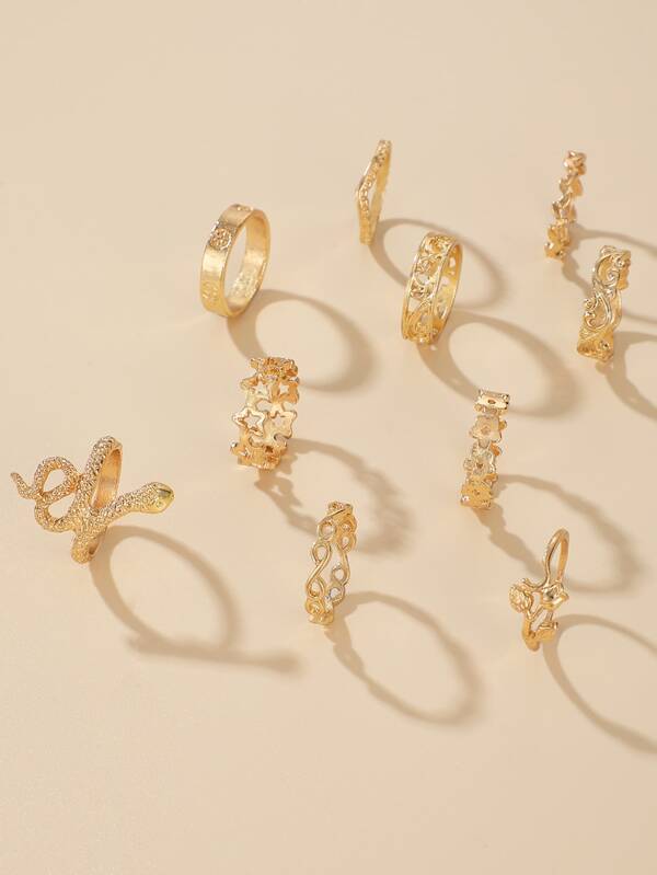 10pcs Serpentine & Leaf Design Ring for Women
