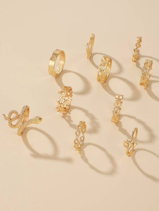 10pcs Serpentine & Leaf Design Ring for Women
