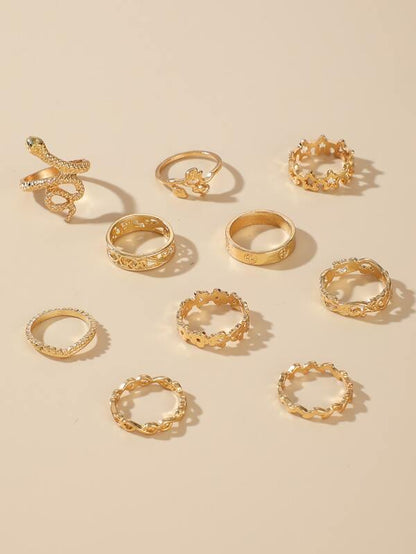 10pcs Serpentine & Leaf Design Ring for Women