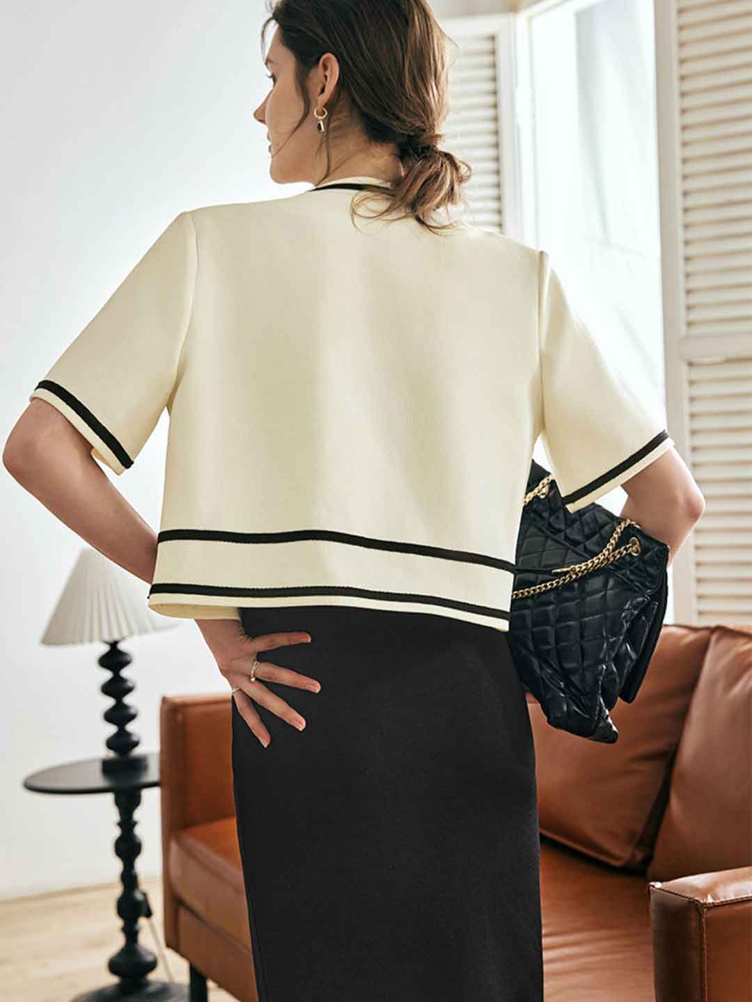 Layla Elegant Contrast Color Bow Pocket Cardigan