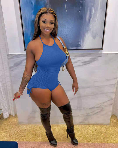 Sexy Solid Color Drawstring Ruffle Jumpsuit
