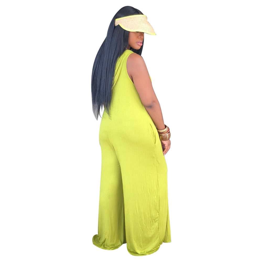 Boutique Solid Color V neck Suspender Jumpsuit