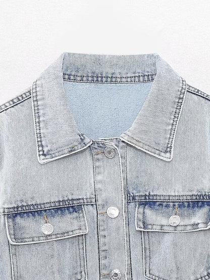 Summer Women Collared Sleeveless Vest Dress Straight Slim Single Breasted Denim Dress