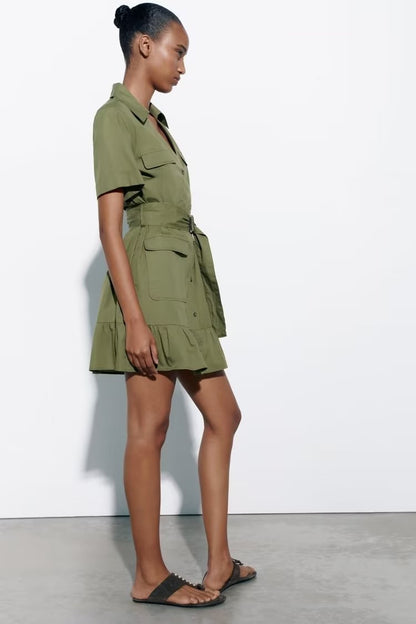 Spring Women Clothing Simple Graceful Waistband Poplin Dress