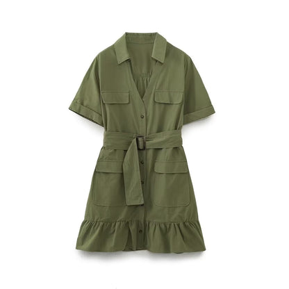 Spring Women Clothing Simple Graceful Waistband Poplin Dress