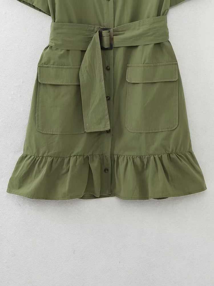 Spring Women Clothing Simple Graceful Waistband Poplin Dress