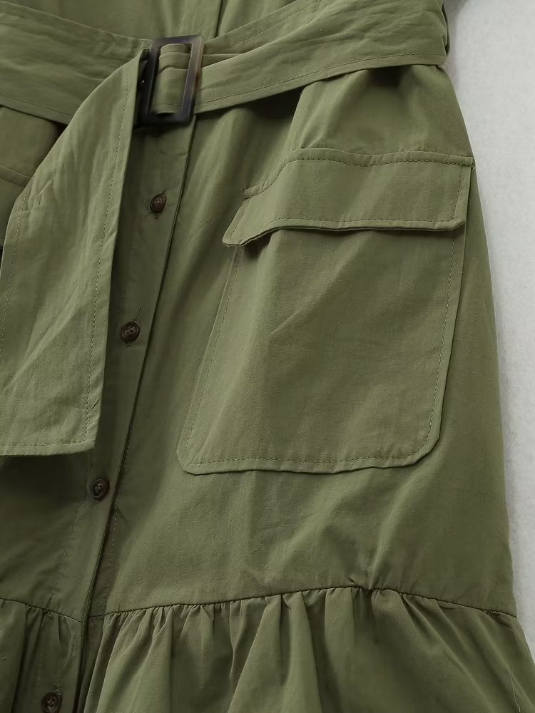 Spring Women Clothing Simple Graceful Waistband Poplin Dress