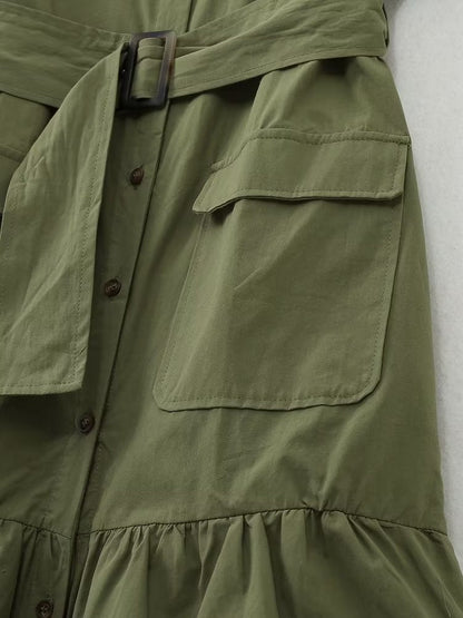 Spring Women Clothing Simple Graceful Waistband Poplin Dress