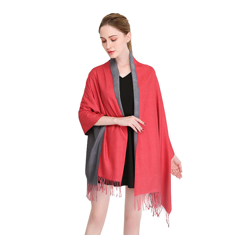 Solid Color Double-sided Imitation Cashmere Dual-use Autumn Winter Warm Fringe Scarf