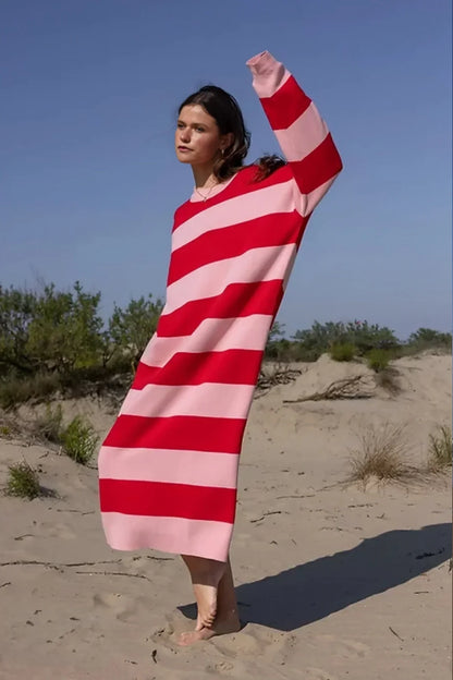 Vestido midi informal a rayas