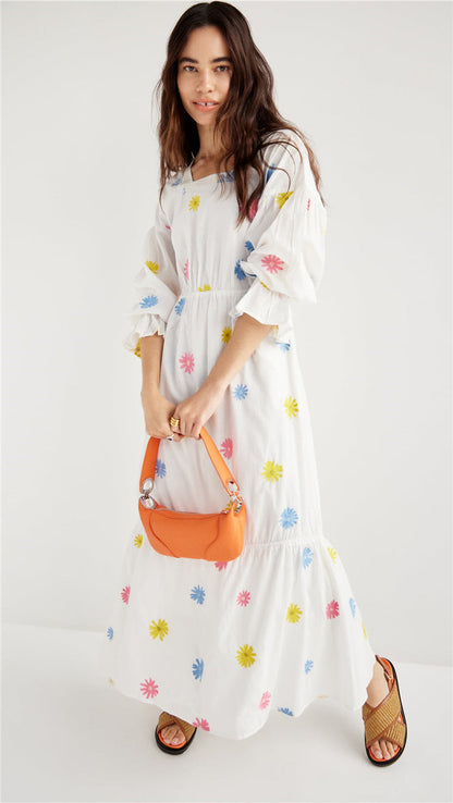 Women New Summer Casual Elegant Cotton Embroidered Regular Dress